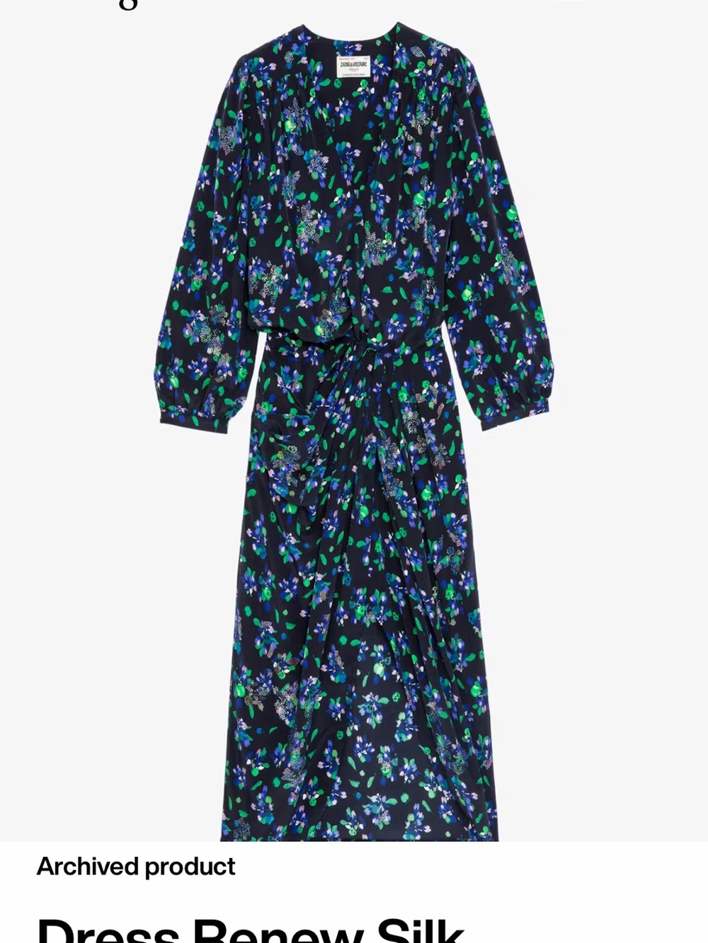 NWT Zadig & Voltaire Navy MIDI Dress with Blue and Green Floral Print